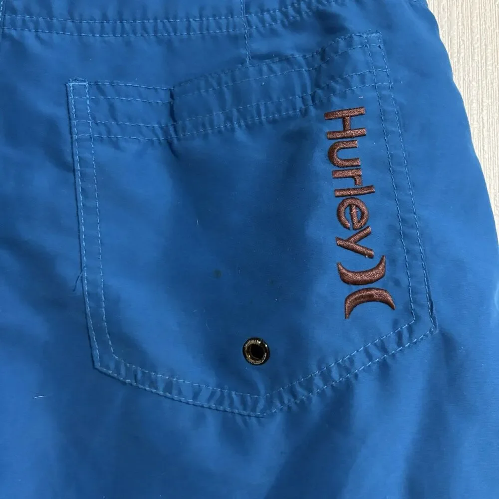 Hurley Blue Board Shorts Swim Trunk Beach Surf Tie Boat Paddle  Mens 30
